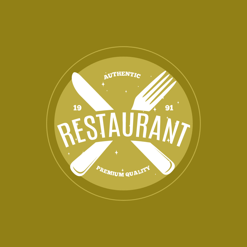 Restaurant Promotion with Tableware in Green Logo 1080x1080pxデザインテンプレート