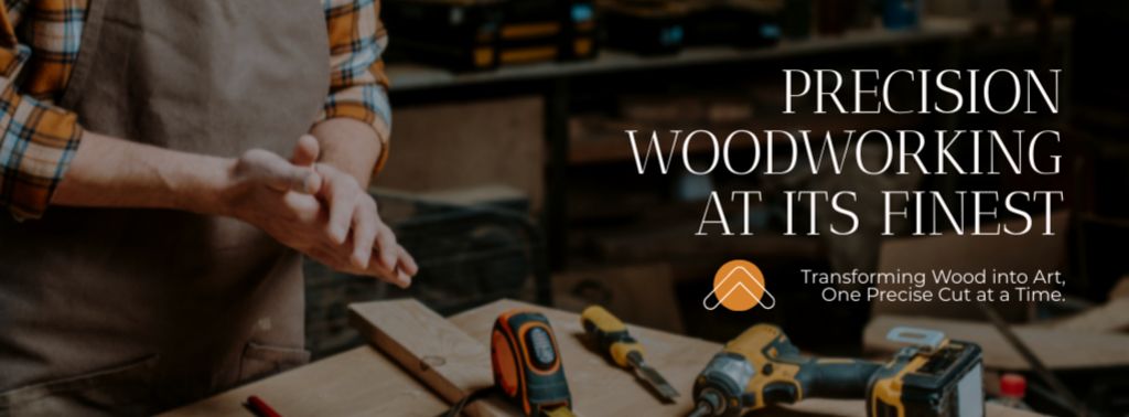 Platilla de diseño Woodworking Services with Man in Workshop Facebook cover