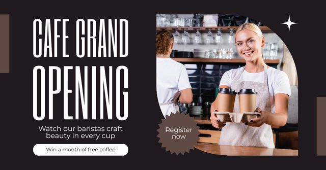 Ontwerpsjabloon van Facebook AD van Cafe Grand Opening With Well-crafted Coffee Drinks