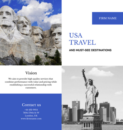 Travel Tour Offer with Liberty Statue and Presidents Brochure Din Large Bi-fold Design Template