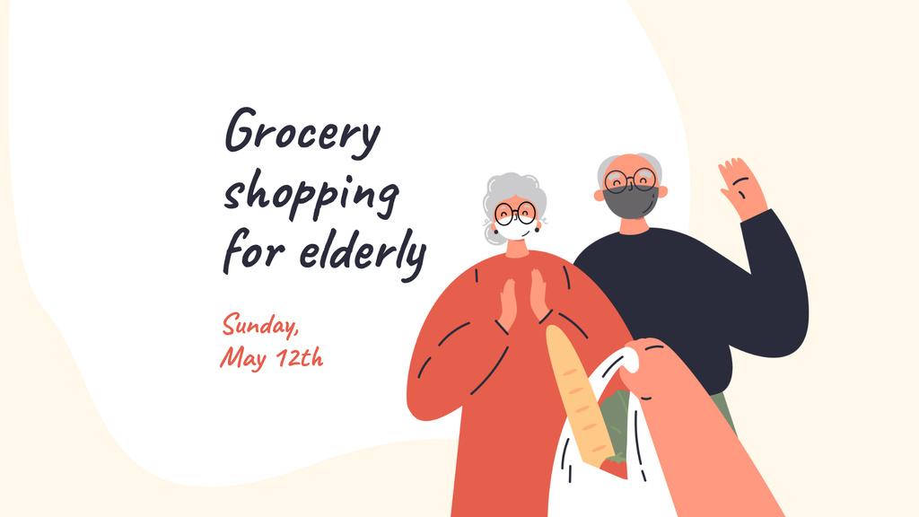 Elder Couple with Groceries FB event cover Design Template