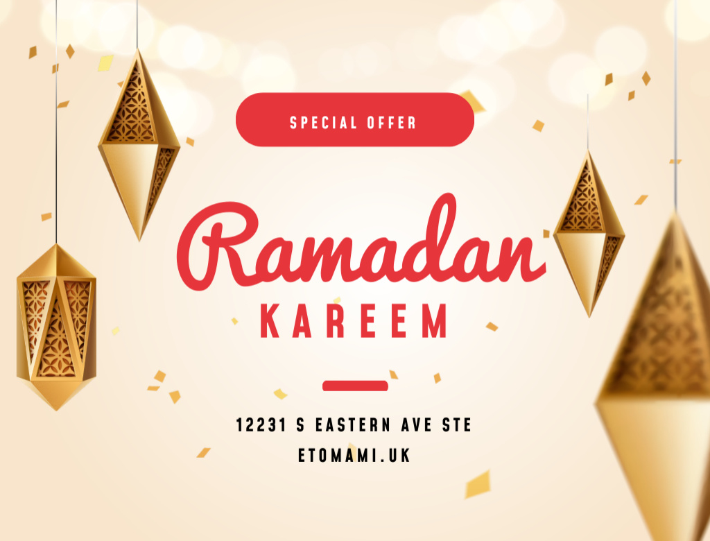 Ramadan Kareem And Decorative Lanterns Special Offer Postcard 4.2x5.5in Πρότυπο σχεδίασης