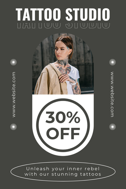 Template di design Beautiful Tattoo Studio With Discount In Gray Pinterest