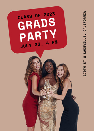 Graduation Party Announcement with Beautiful Young Women Invitation Design Template