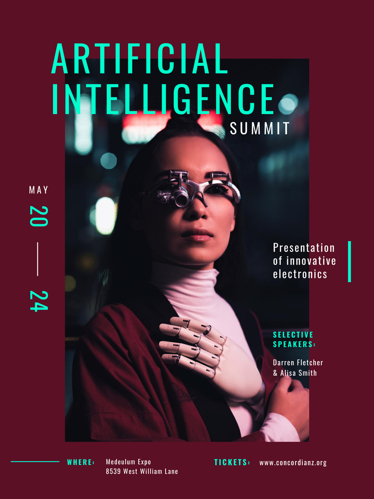Ontwerpsjabloon van Poster US van Woman in Innovational Glasses with AI