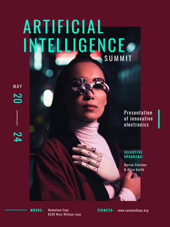 Woman in Innovational Glasses with AI Poster US Design Template