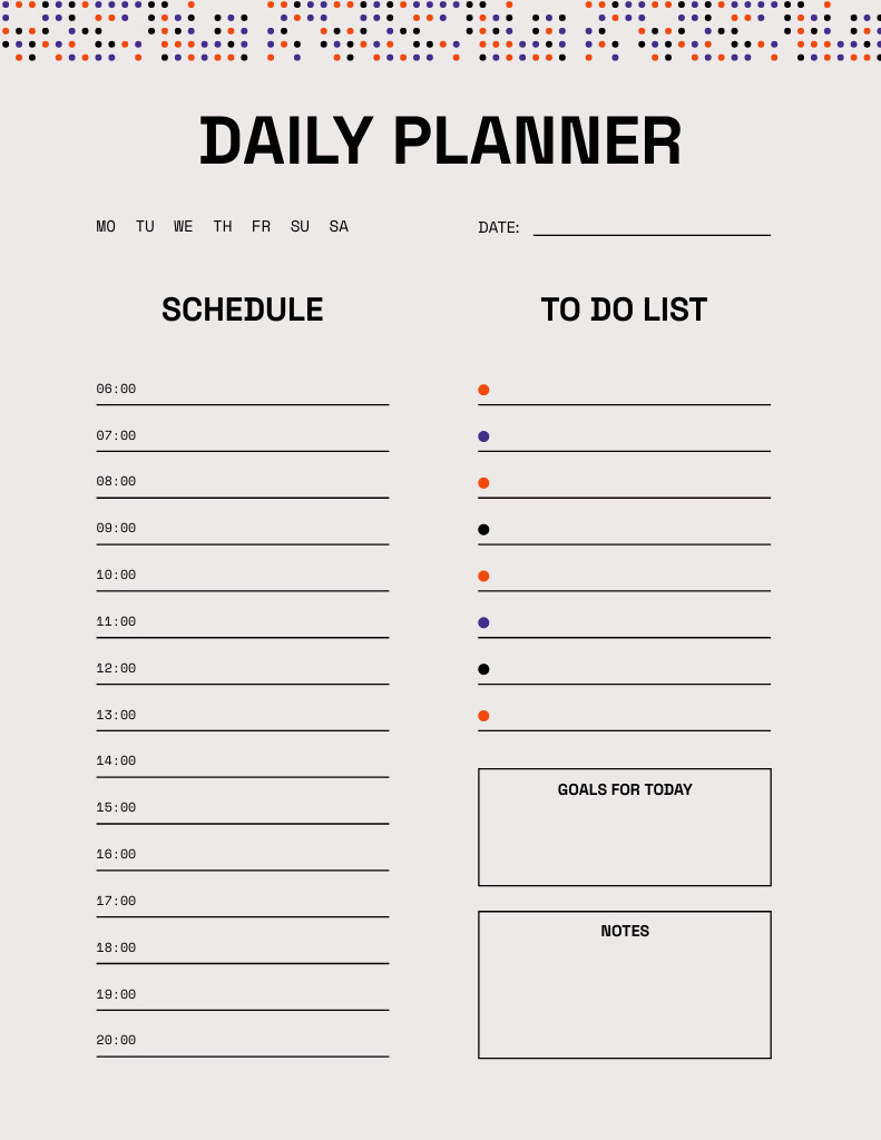 College Daily Planner in Beige Notepad 8.5x11in Design Template