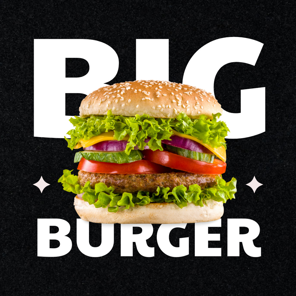Ontwerpsjabloon van Instagram van Big Burger Promo on Black
