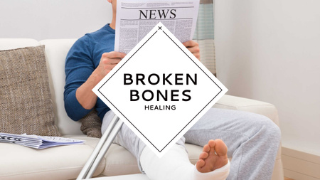 Man with broken bones sitting on sofa reading newspaper Youtube Design Template