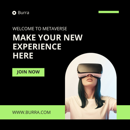 Woman exploring Virtual Reality in Modern Goggles Instagram Design Template