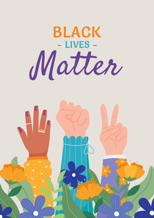 Hands of Multiracial People Against Racism Poster Design Template
