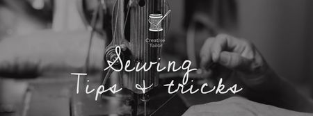 Tailor sews on Sewing Machine Facebook cover Design Template