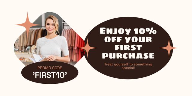 Discount Offer for First Purchase in Clothing Store Twitter tervezősablon
