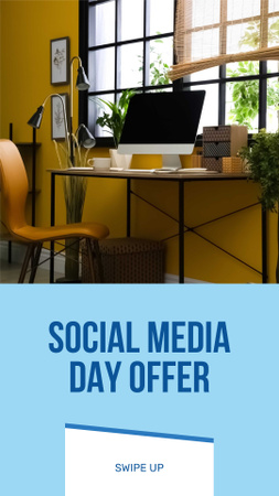 Social Media Day Offer with Cozy Workplace Instagram Story Modelo de Design