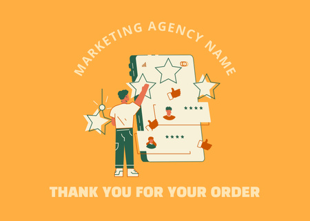 Designvorlage Kompetente Marketingagentur dankt für Bestellung in Orange für Postcard 5x7in