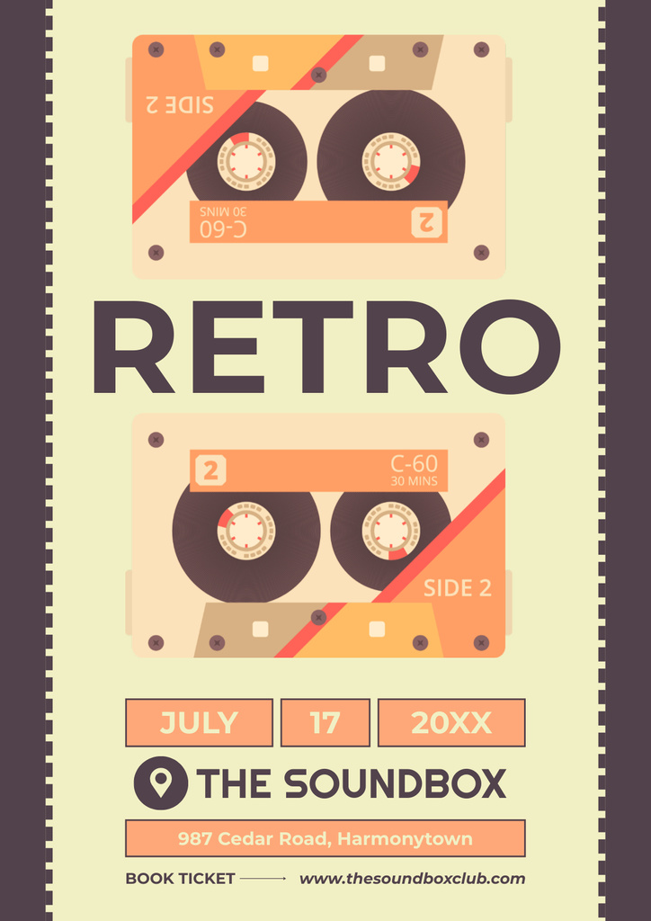 Exciting Retro Music Event Announcement Posterデザインテンプレート