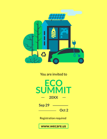 Plantilla de diseño de concepto eco summit con tecnologías sostenibles Invitation 13.9x10.7cm 