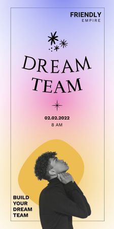 Dream Team Announcement with Black Young Man Graphic Modelo de Design