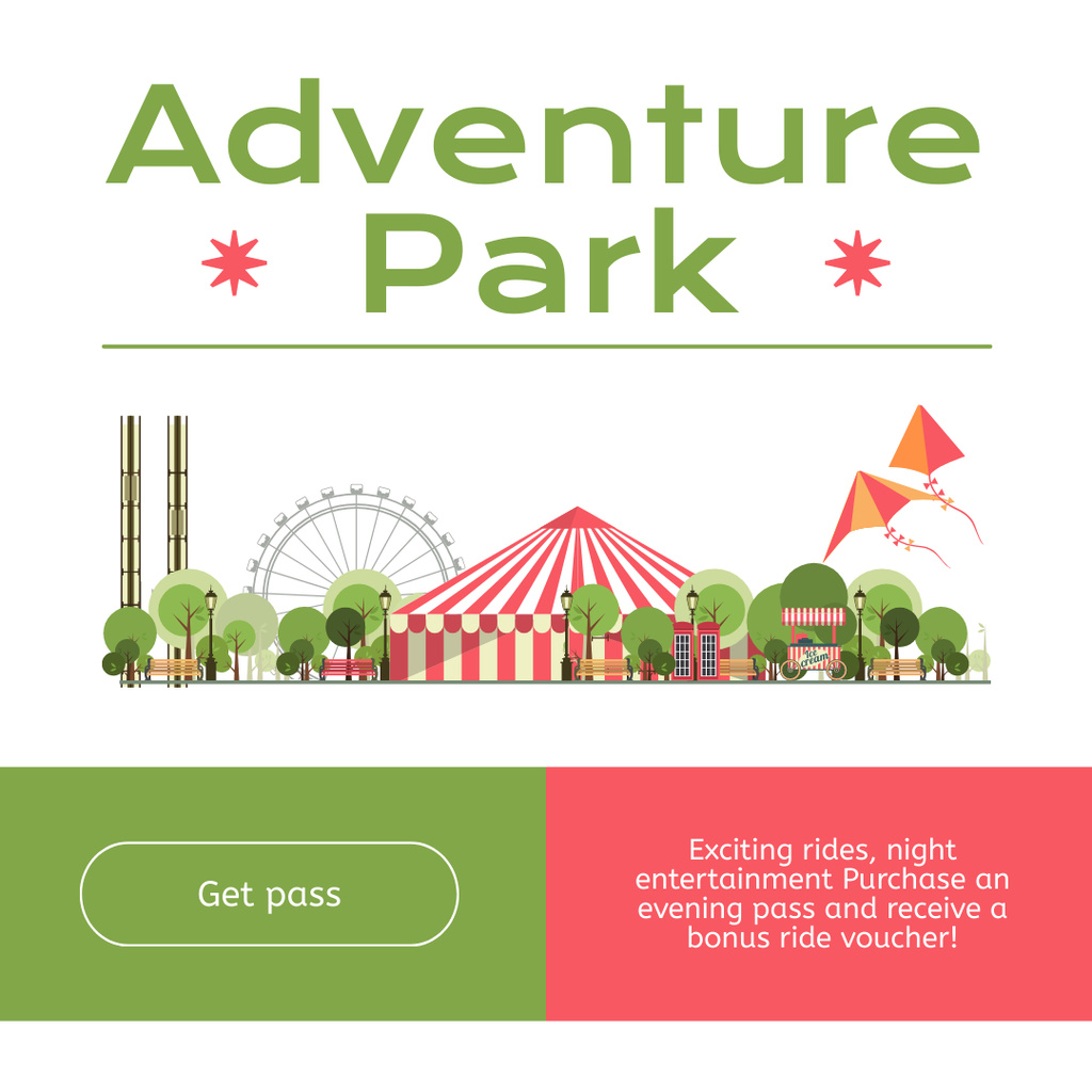 Designvorlage Adventure Park Pass With Bonus Voucher And Kites für Instagram AD