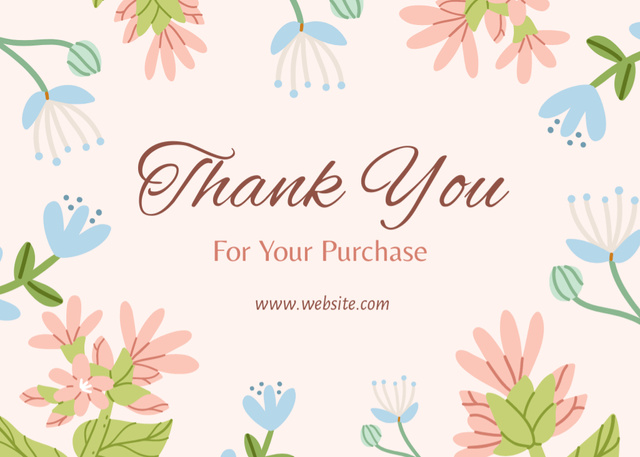 Captivating Thank Phrase for Purchase With Florals Postcard 5x7in Design Template