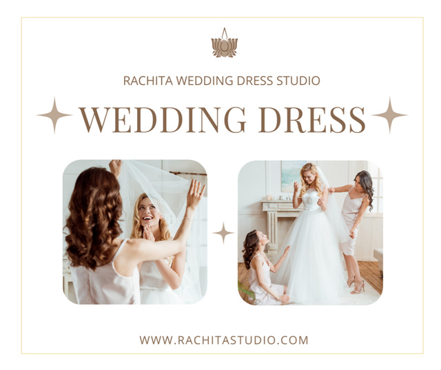 Wedding Salon Ad with Beautiful Bride in Tulle Dress Facebook Design Template