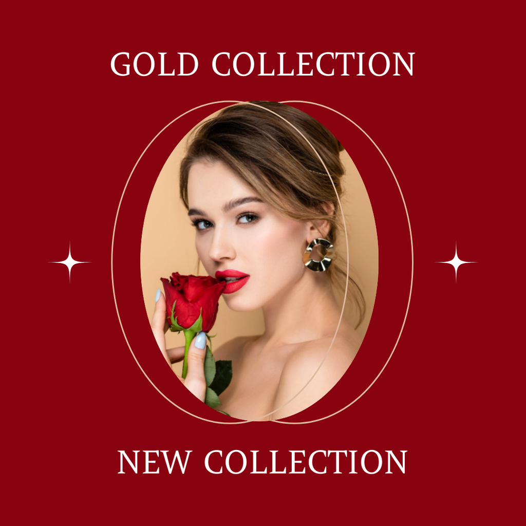 Plantilla de diseño de Gold Collection Promotion with Girl with Red Rose Instagram 