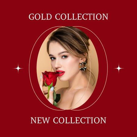 Kırmızı Güllü Kız Altın Koleksiyonu Promosyonu Instagram Tasarım Şablonu