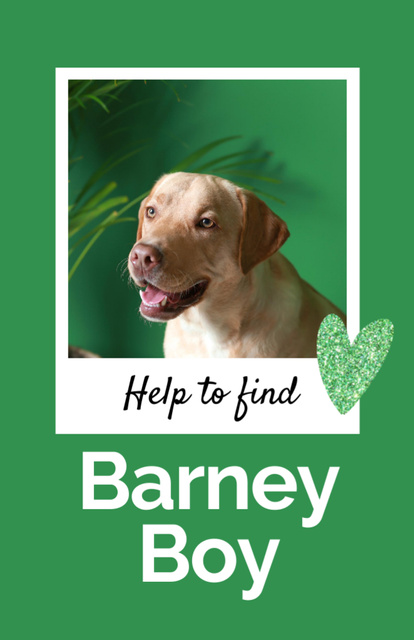 Missing Cute Labrador on Green with Heart Flyer 5.5x8.5in tervezősablon