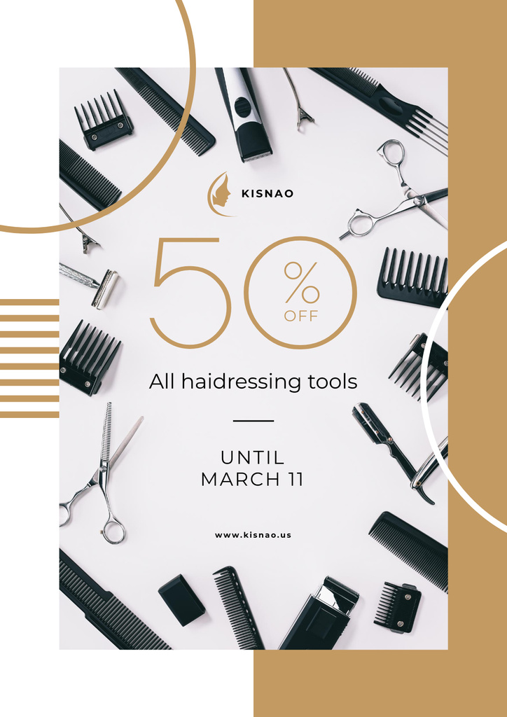 Cutting-edge Hairdressing Tools With Discount Poster Tasarım Şablonu