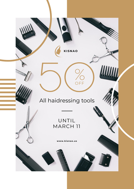 Cutting-edge Hairdressing Tools With Discount Poster – шаблон для дизайну