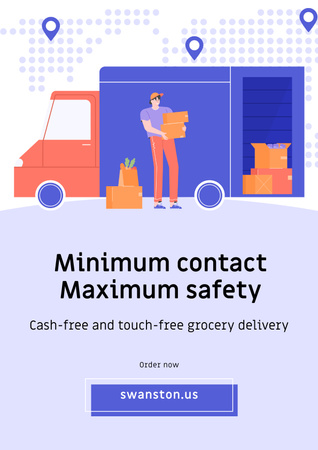 Touch-free Delivery Services offer with courier by car Poster Design Template