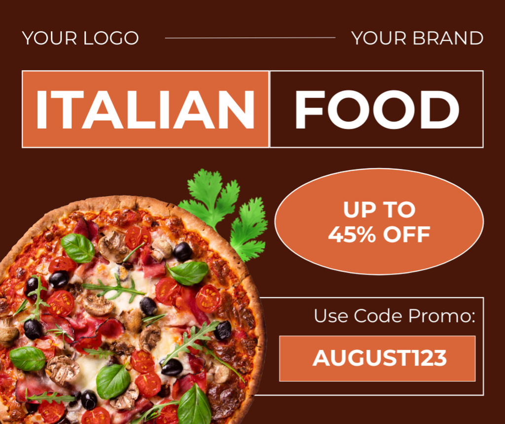 Discount on Italian Food with Delicious Pizza Facebookデザインテンプレート