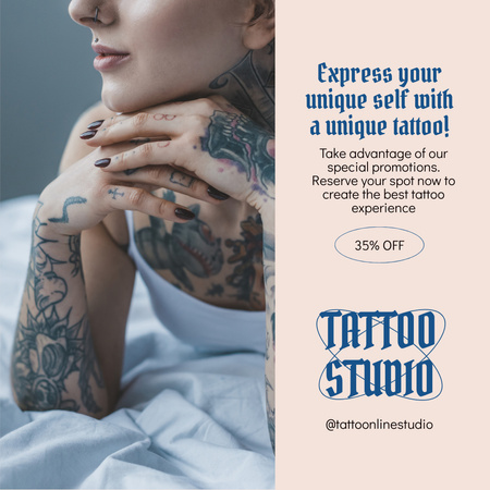 Designvorlage Ausdrucksstarke Tattoo-Kunst mit Rabatt im Studio für Instagram