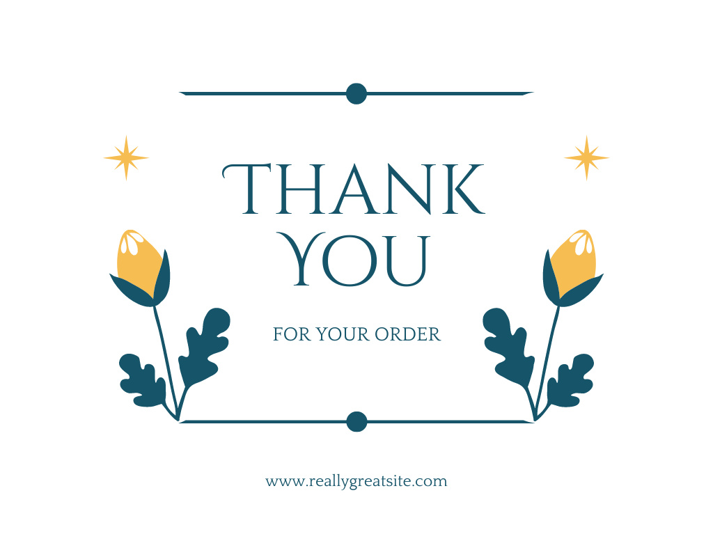 Thank You for Your Order Text with Yellow Flowers on White Thank You Card 5.5x4in Horizontal – шаблон для дизайну