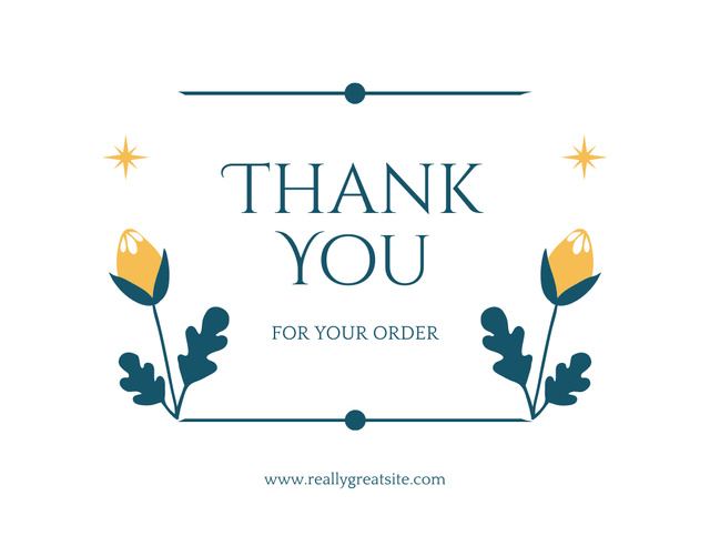 Designvorlage Thank You for Your Order Text with Yellow Flowers on White für Thank You Card 5.5x4in Horizontal