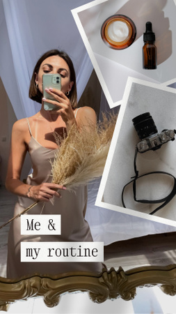 Beauty Blog Promotion with Young Woman taking Selfie Instagram Video Story Modelo de Design