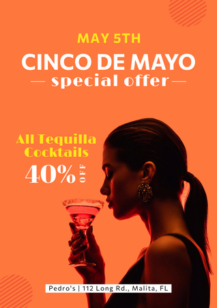 Cinco de Mayo Party Invitation with Woman with Cocktail Poster Design Template