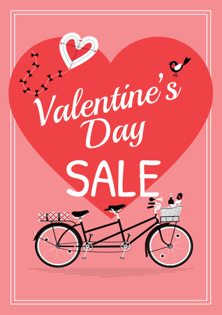 Valentine's day sale with Romantic bike Poster Design Template