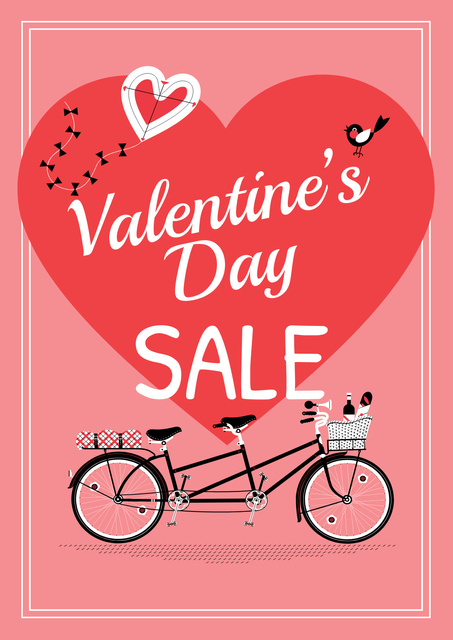 Valentine's day sale with Romantic bike Poster Πρότυπο σχεδίασης