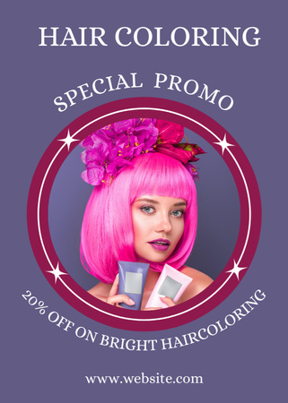 Young Woman with Pink Hairstyle and Flowers on Head Flayer Design Template