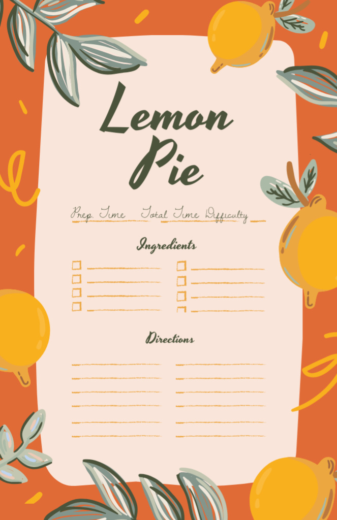 Lemon Pie Cooking Steps Recipe Card tervezősablon
