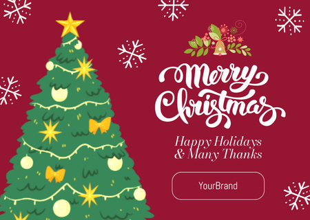 Nádherné Vánoce a nový rok na zdraví s roztomilým zdobeným stromem Postcard Šablona návrhu