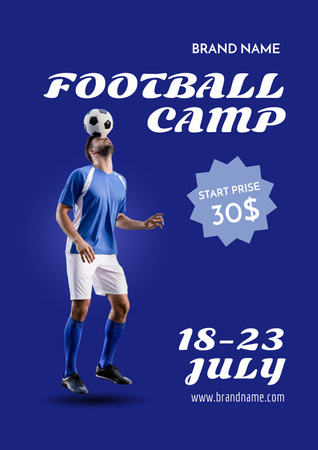 Football Sport Camp with Player in Blue Poster Design Template