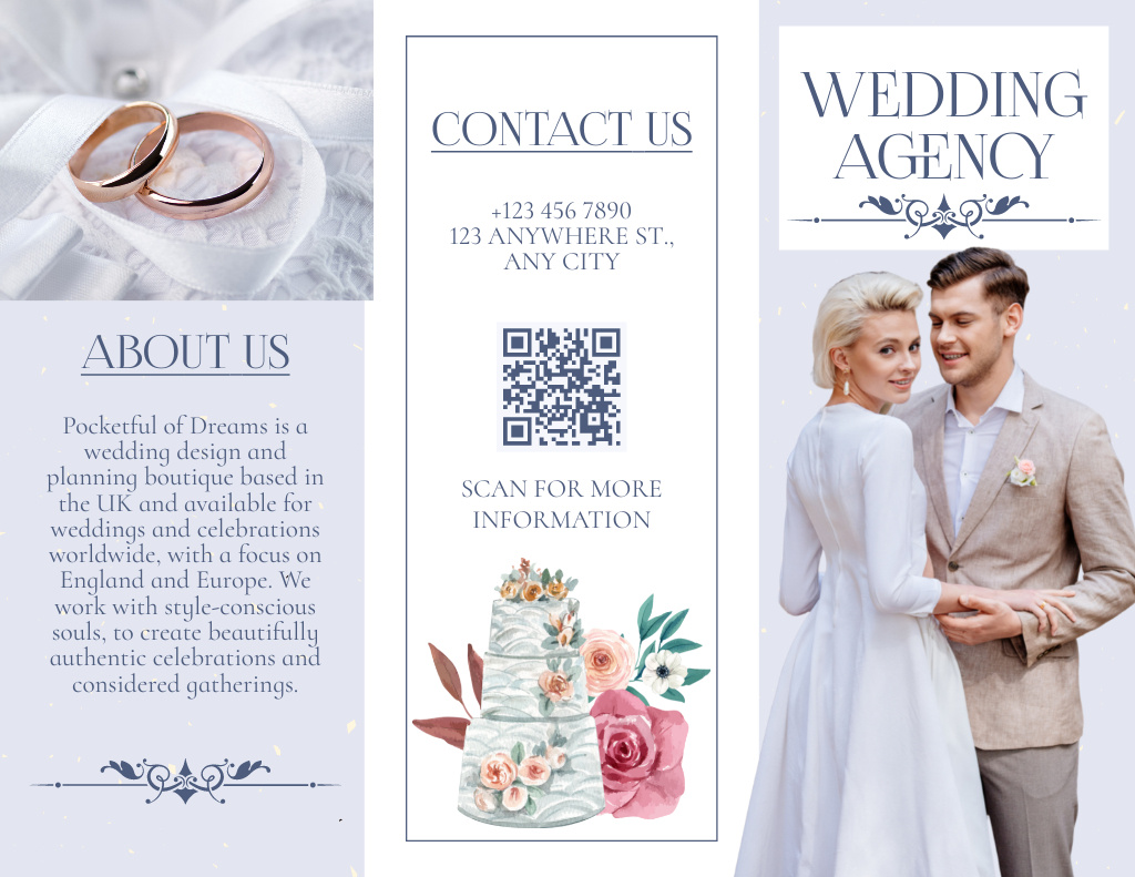 Wedding Agency Service Offer with Happy Newlyweds Brochure 8.5x11in – шаблон для дизайну