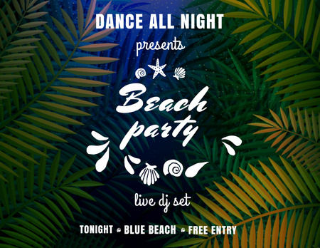 Dance Party Ad with Palm Tree Leaves Flyer 8.5x11in Horizontal Design Template