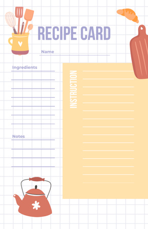 Cute Illustration of Food and Kitchen Tools Recipe Card Design Template