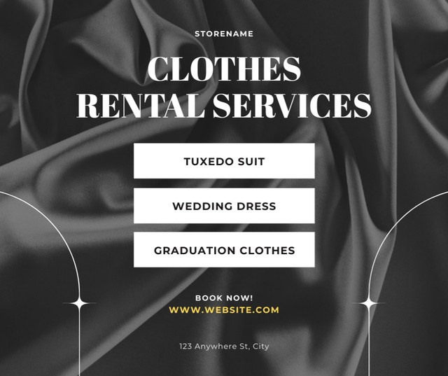 Rental clothes services black satin Facebook Design Template
