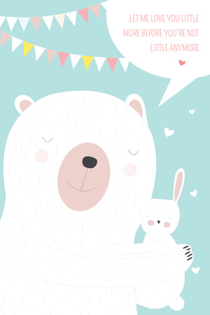 Tema de relações familiares com coelho abraçando urso Pinterest Modelo de Design
