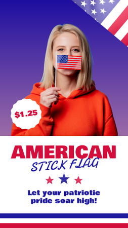 Template di design Giovane donna bionda per la vendita di bandiere USA Stick Instagram Video Story