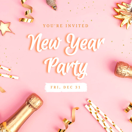 New Year Party Announcement with Champagne Instagram tervezősablon